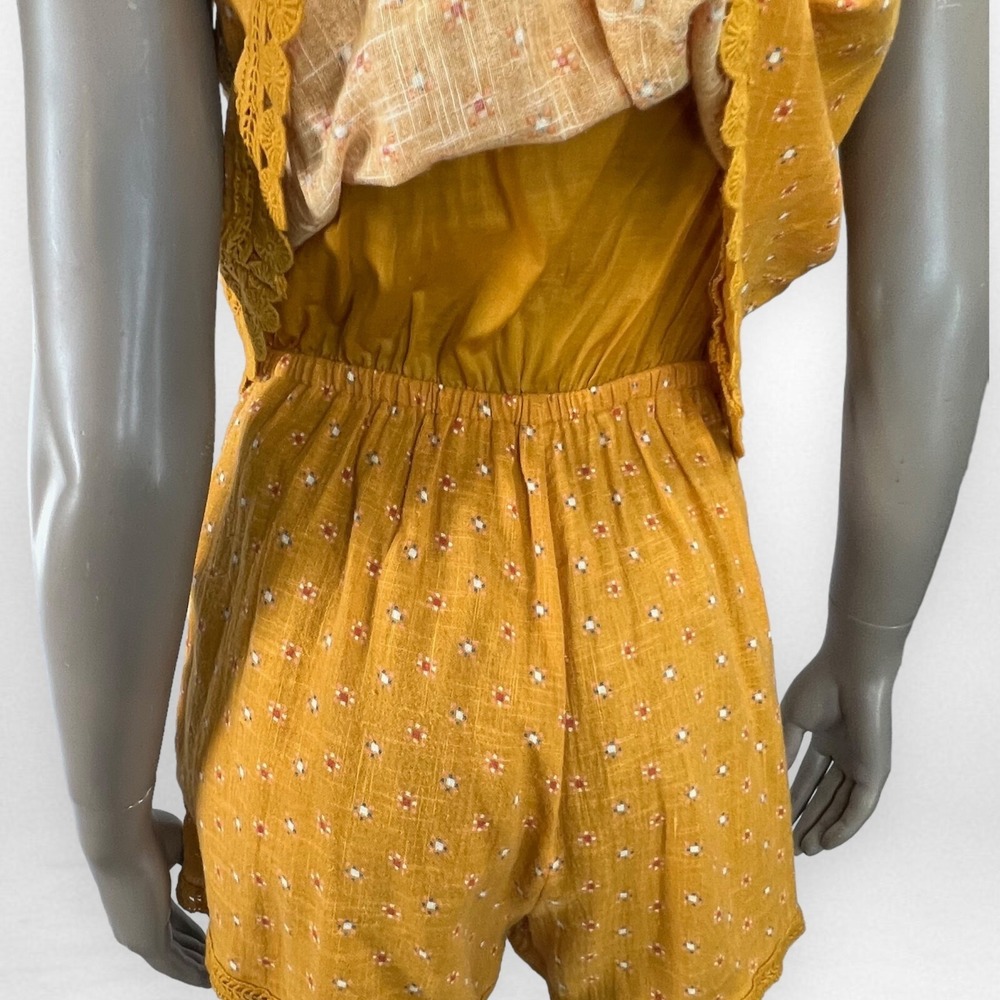 AERIE M Marigold Shoulder Tie Layered Romper Summer Vacation - Picture 5 of 13